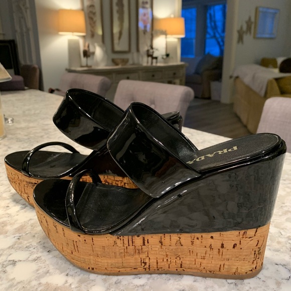 Prada Shoes - Prada patent leather wedges size 9